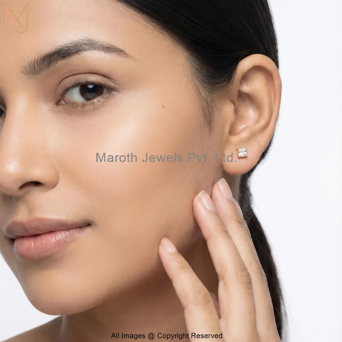 925 Silver Yellow Gold Plated Cubic Zircon Princess-Cut Diamond Stud Earring Manufacturer