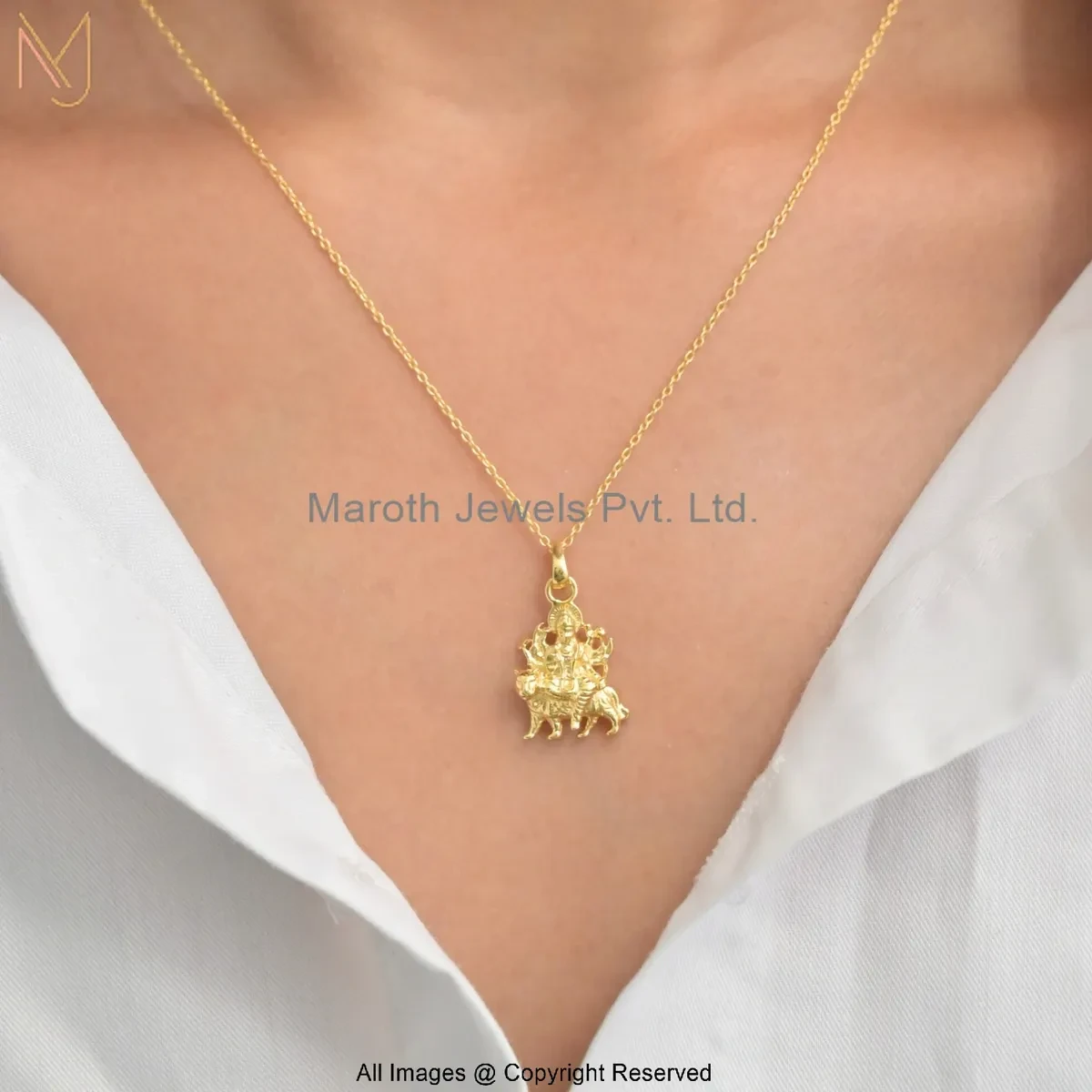 14K White Gold Goddess Durga Maa Necklace Manufacturer