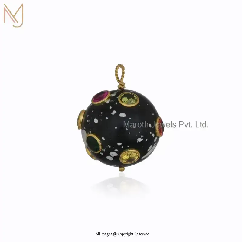 Wholesale 14K Yelllow Gold Howlite Multi Gemstone Ball Pendant
