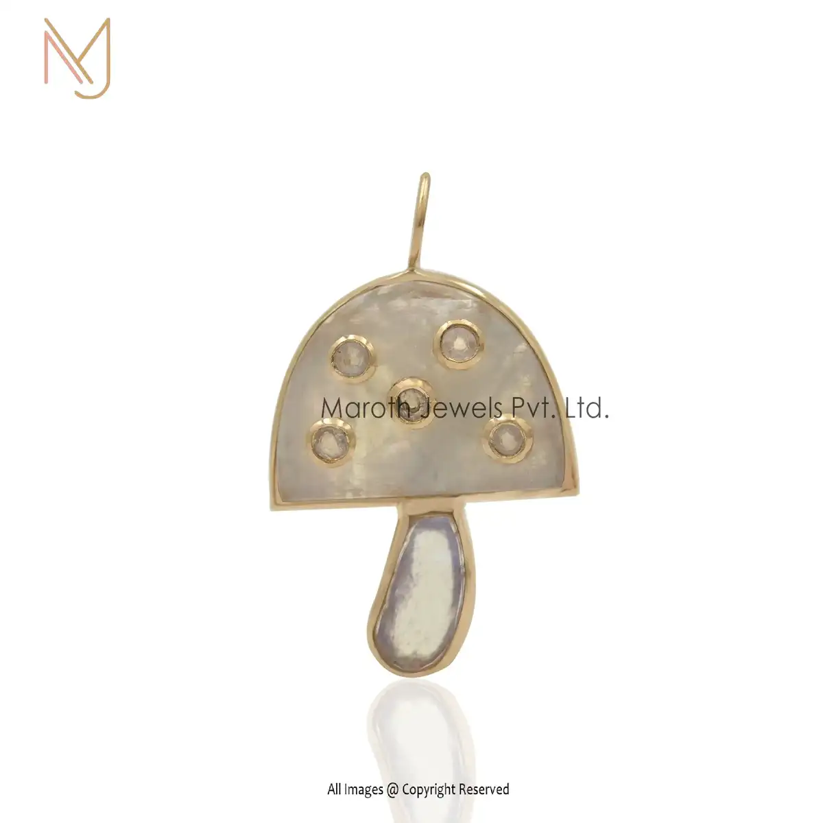 18K Yellow Gold Moonstone Base & Bezel Stone Multi Gemstone Mushroom Jewelry Supplier