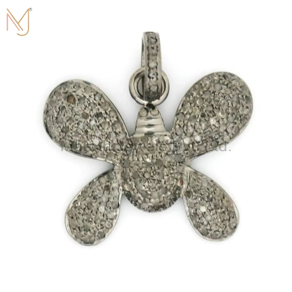 925 Silver Rhodium Pave Diamond Butterfly Charms Pendant Jewelry USA