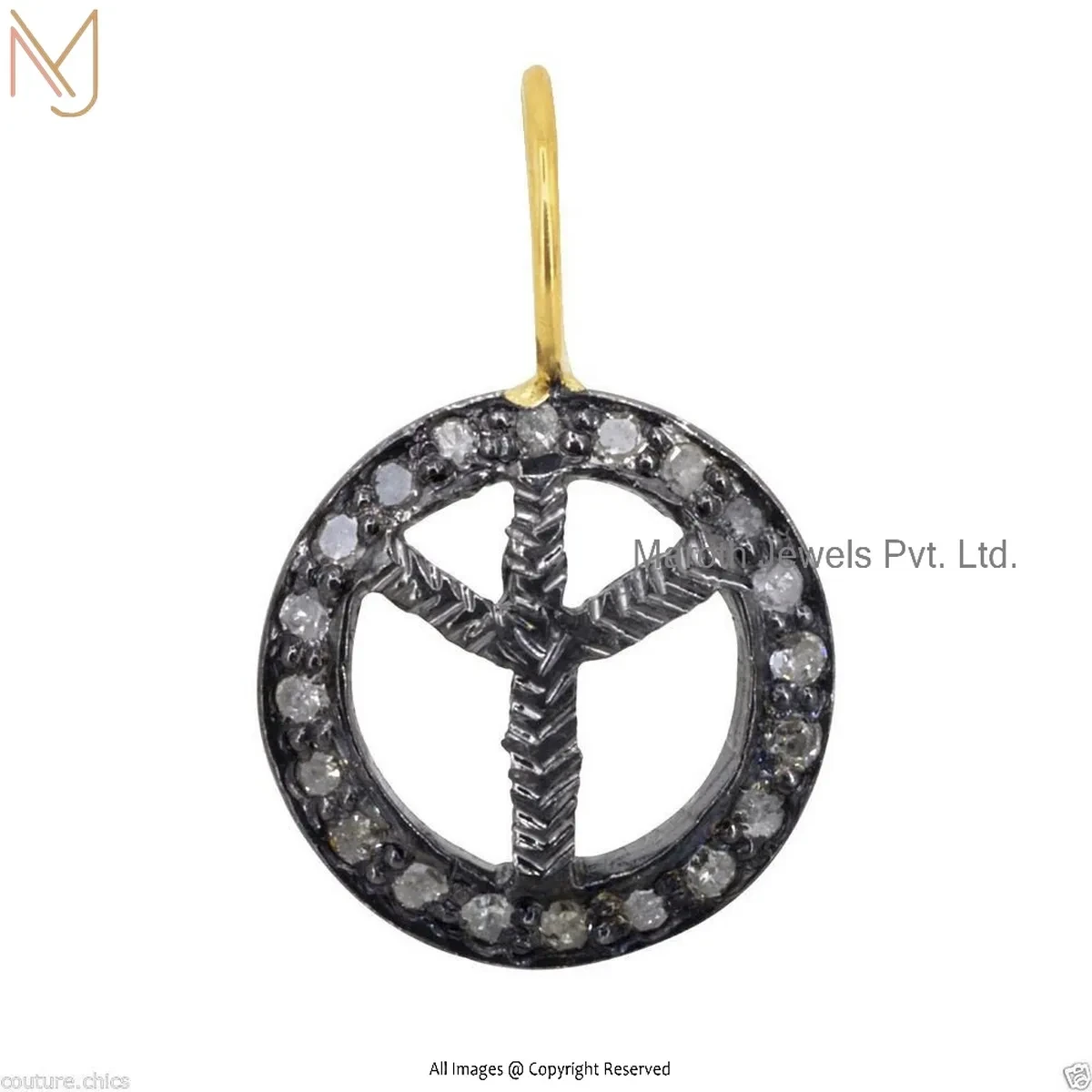 Wholesale 925 Silver Yellow Gold Plated Pave Diamond Peace Sign Charm Pendant