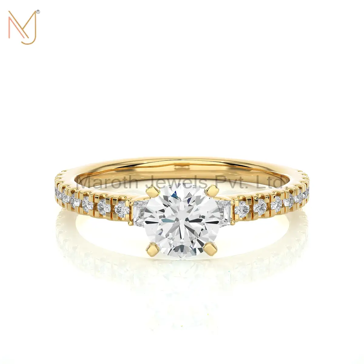 925 Silver Yellow Gold Moissanite Diamond Round Baguette Ring Manufacturer