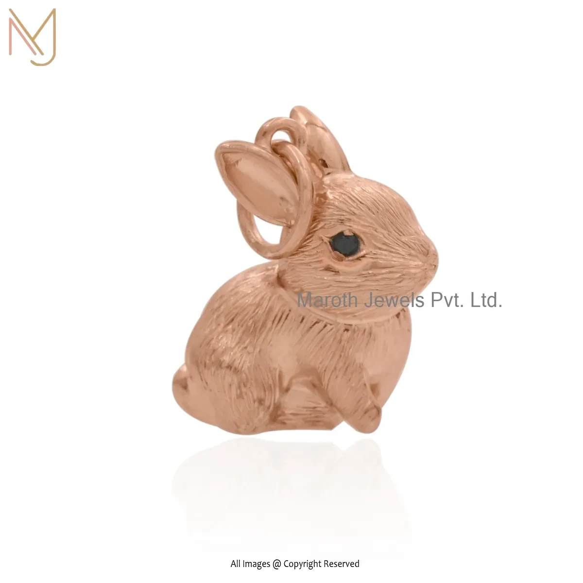 925 Rose Gold Plated Black Cubic Zircon Rabbit Charm Pendant Manufacturer