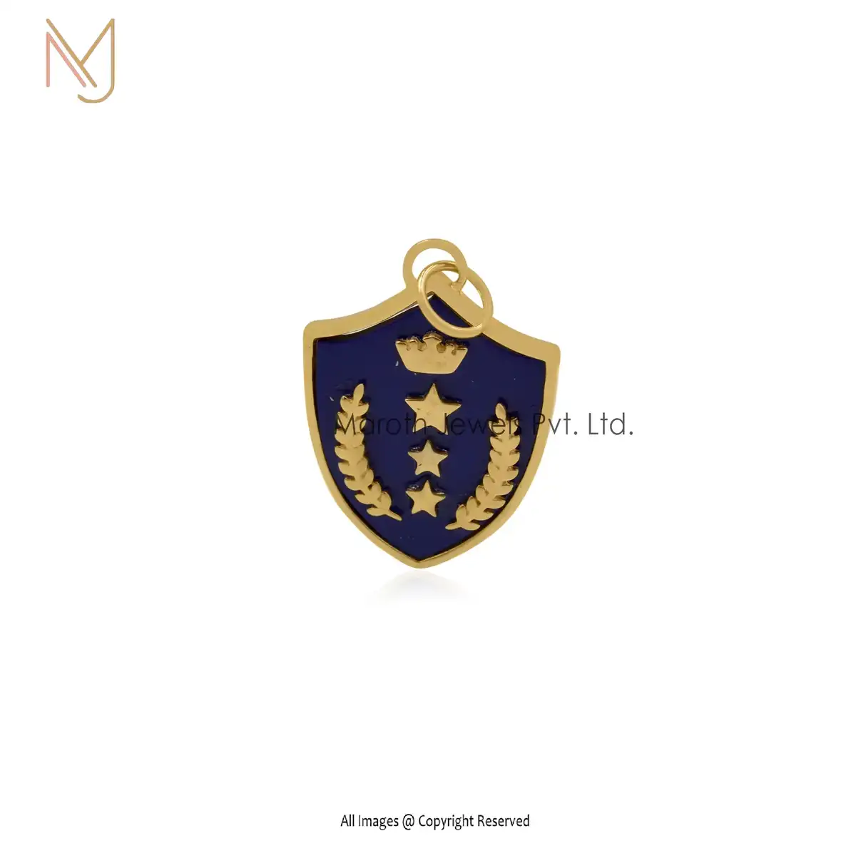 14K Yellow Gold Lapiz Lazuli Shield Pendant Jewelry Manufacturer