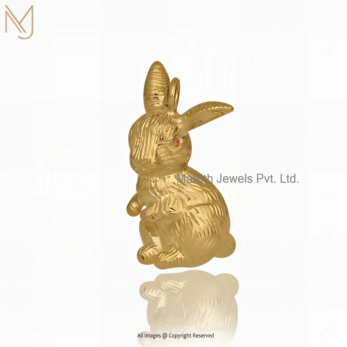 925 Silver Yellow Gold Plated Garnet Rabbit Charm Pendant Custom Jewelry