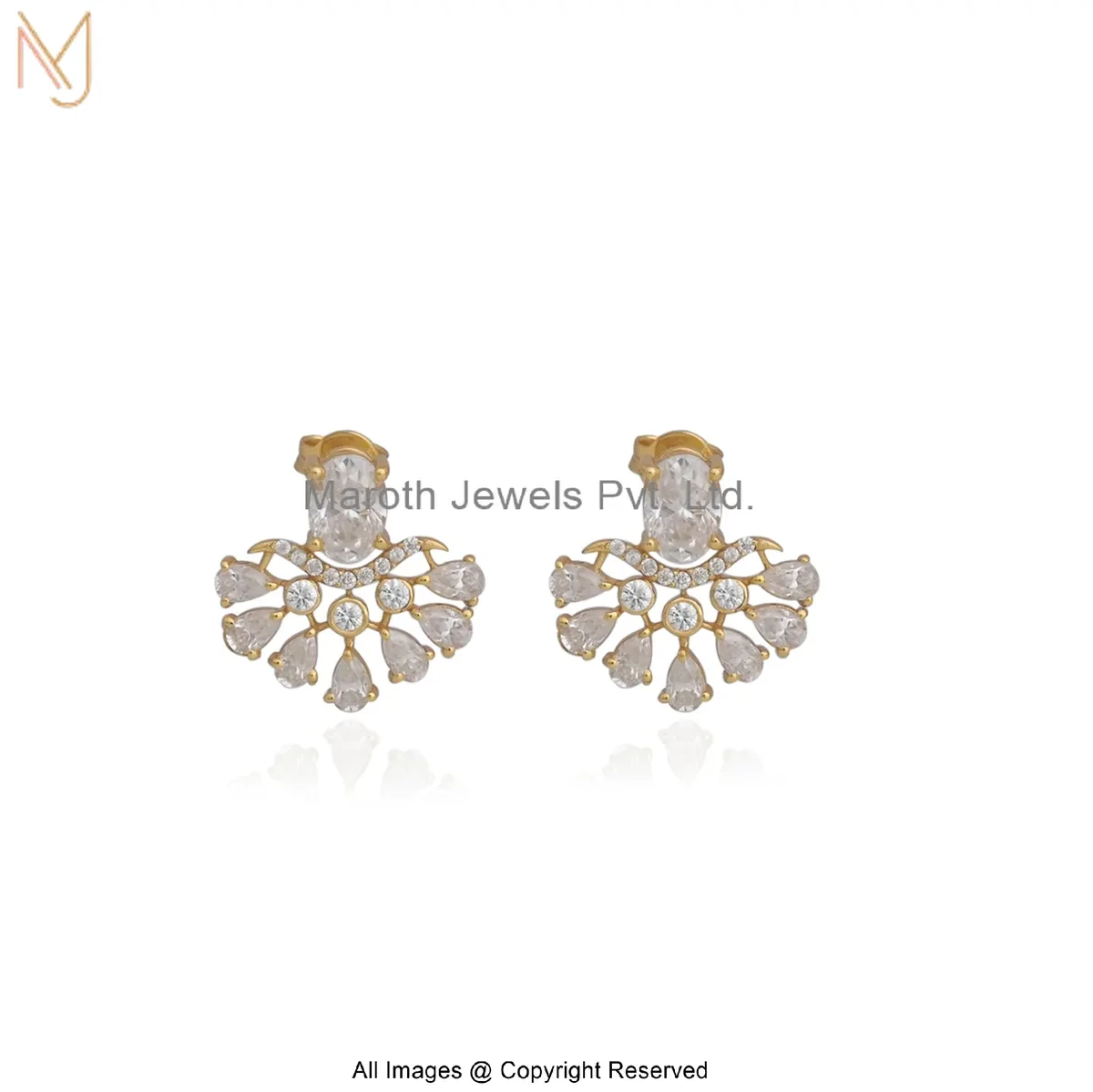 14K Yellow Gold Moissanite Golden Teardrop Bloom Studs Earring Jewelry Supplier