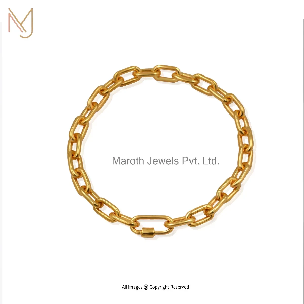 925 Silver Yellow Gold Plated Carabiner Lock Chain Bracelet Custom Jewelry