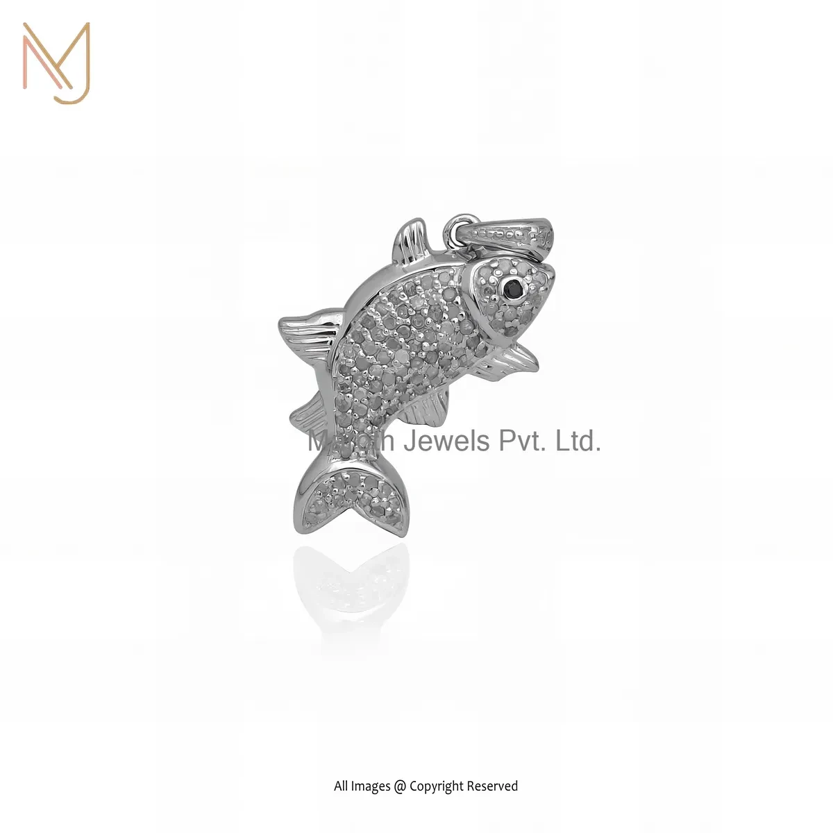925 Silver Yellow Gold Plated Diamond Fish Charm Pendant Custom Jewelry