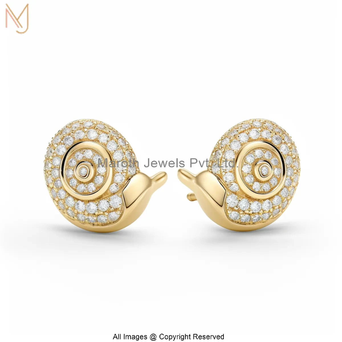14K Yellow Gold Moissanite Diamond Snail Stud Earring Jewelry Supplier