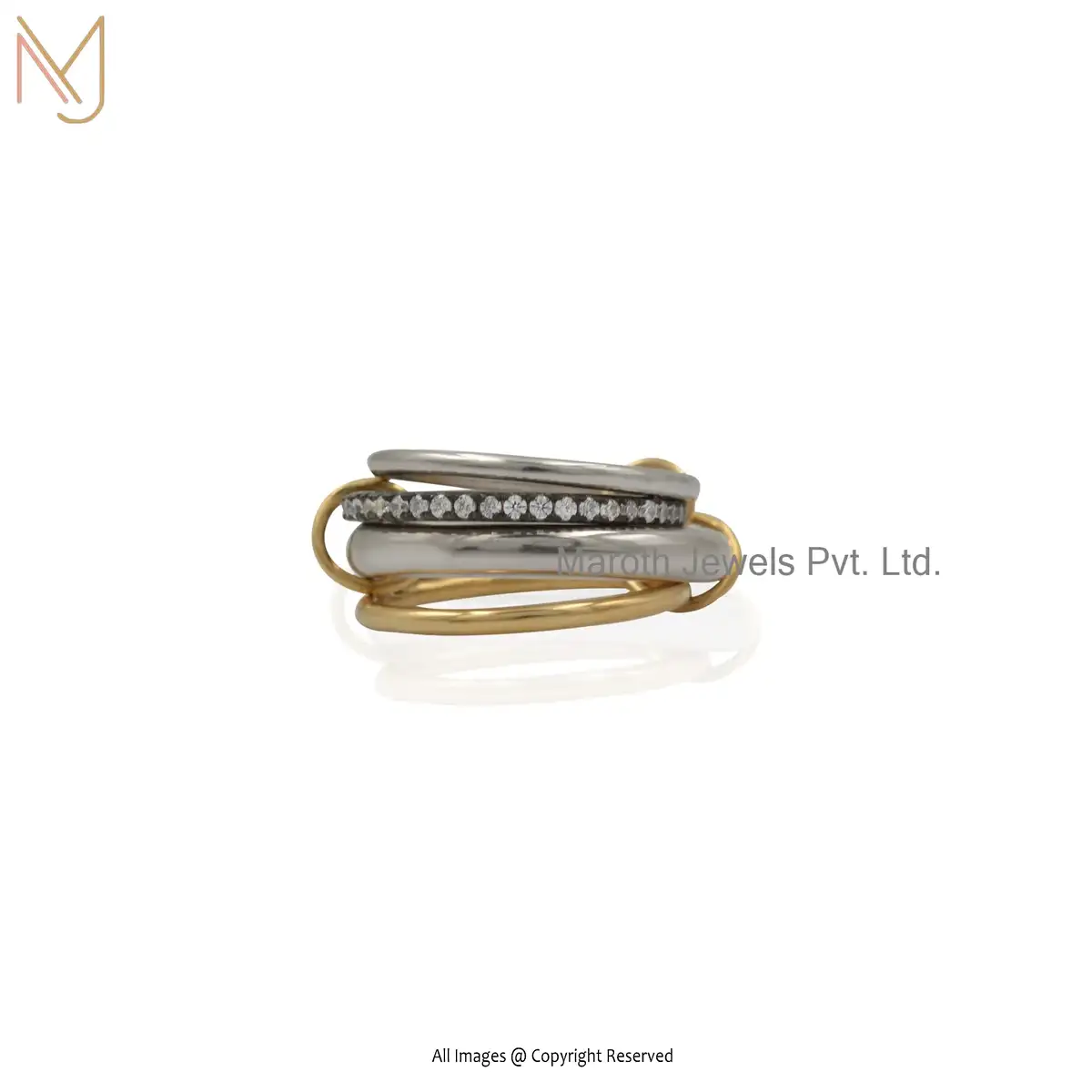 Wholesale 925 Silver Natural Silver Yellow Gold RH CZ Multi Link Connected Band Ring Jewelry