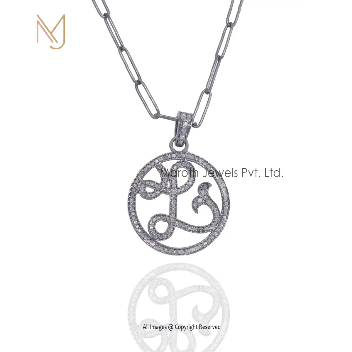 925 Silver Black Rhodium Pave Diamond Letter L Monogram Pendant Manufacturer