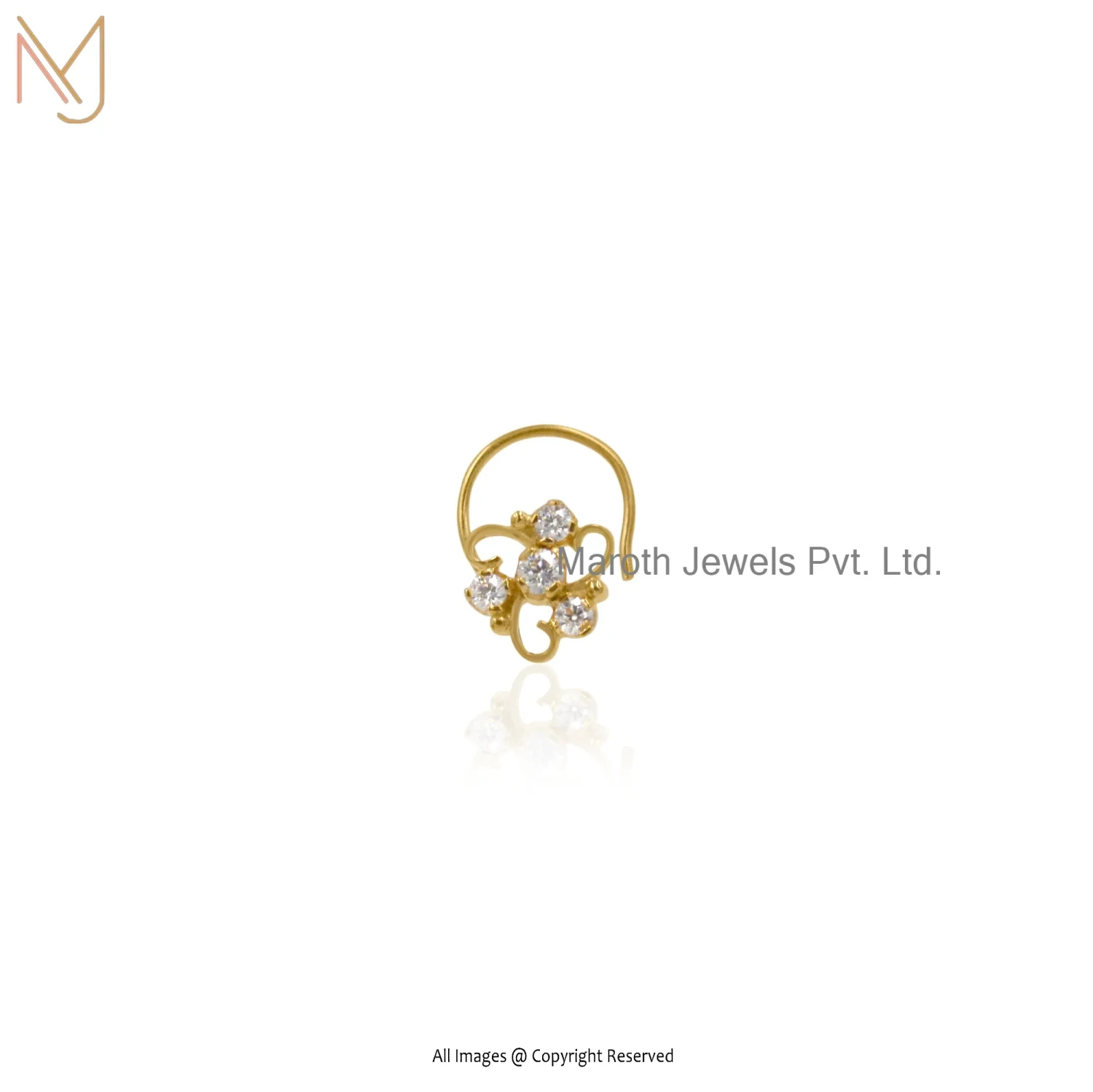 925 Sterling Silver Yellow Gold Plated Moissanite & Diamond Nose Pin Piercing Custom Jewelry