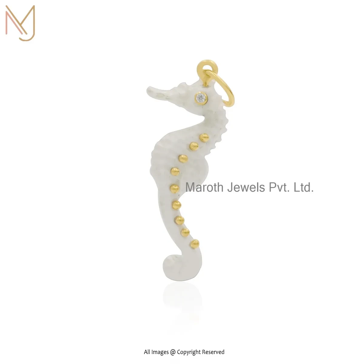925 Silver Yellow Gold Plated Red Coral & Cubic Zircon Seahorse Pendant Manufacturer