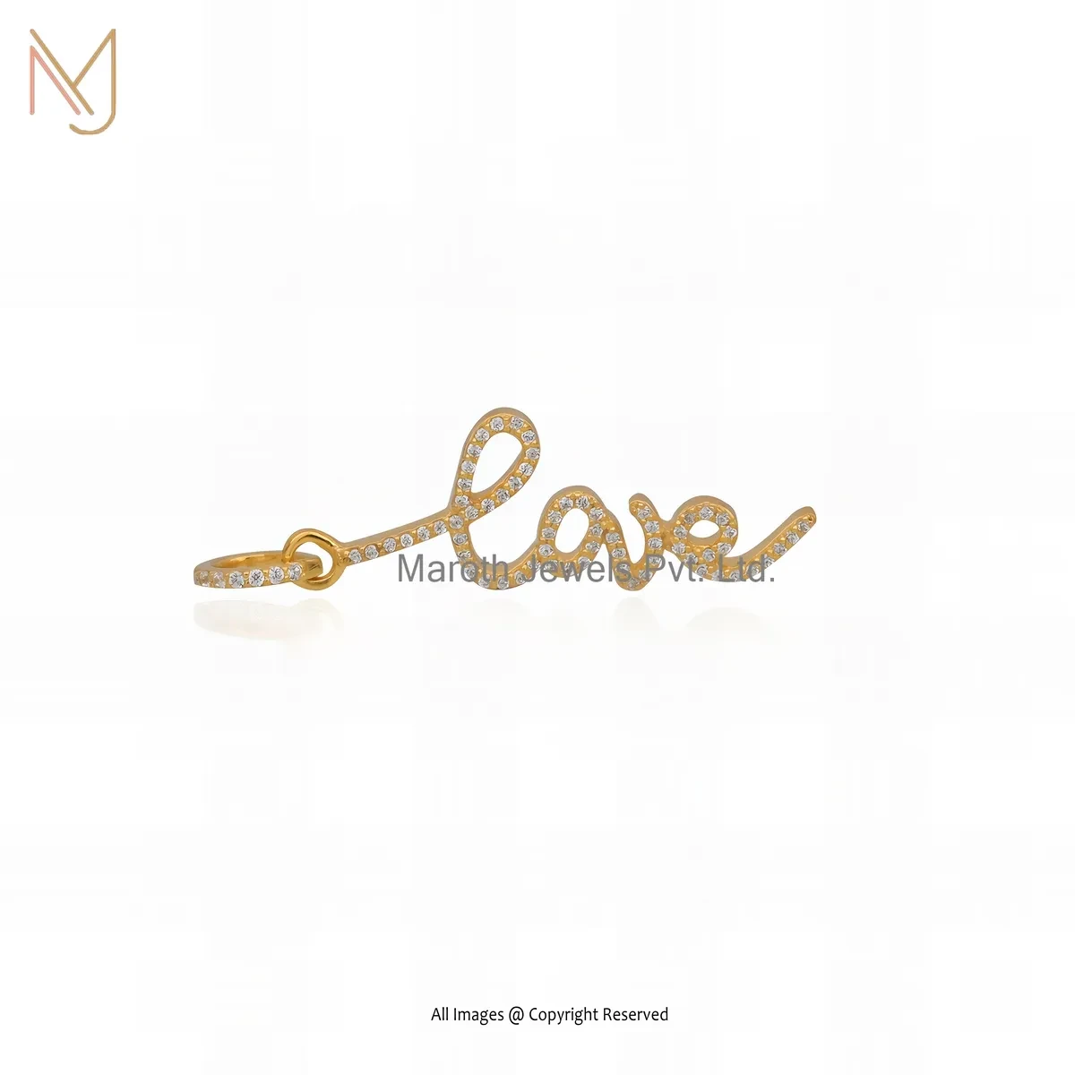 925 Sterling Silver Yellow Gold Plated Cubic Zircon Diamond Love Charm Pendant Jewelry Supplier