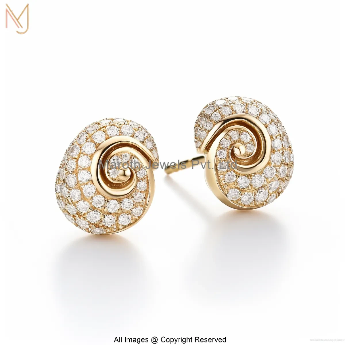 925 Silver Yellow Gold Plated Moissanite Radiant Swirl Studs Earring Jewelry Supplier