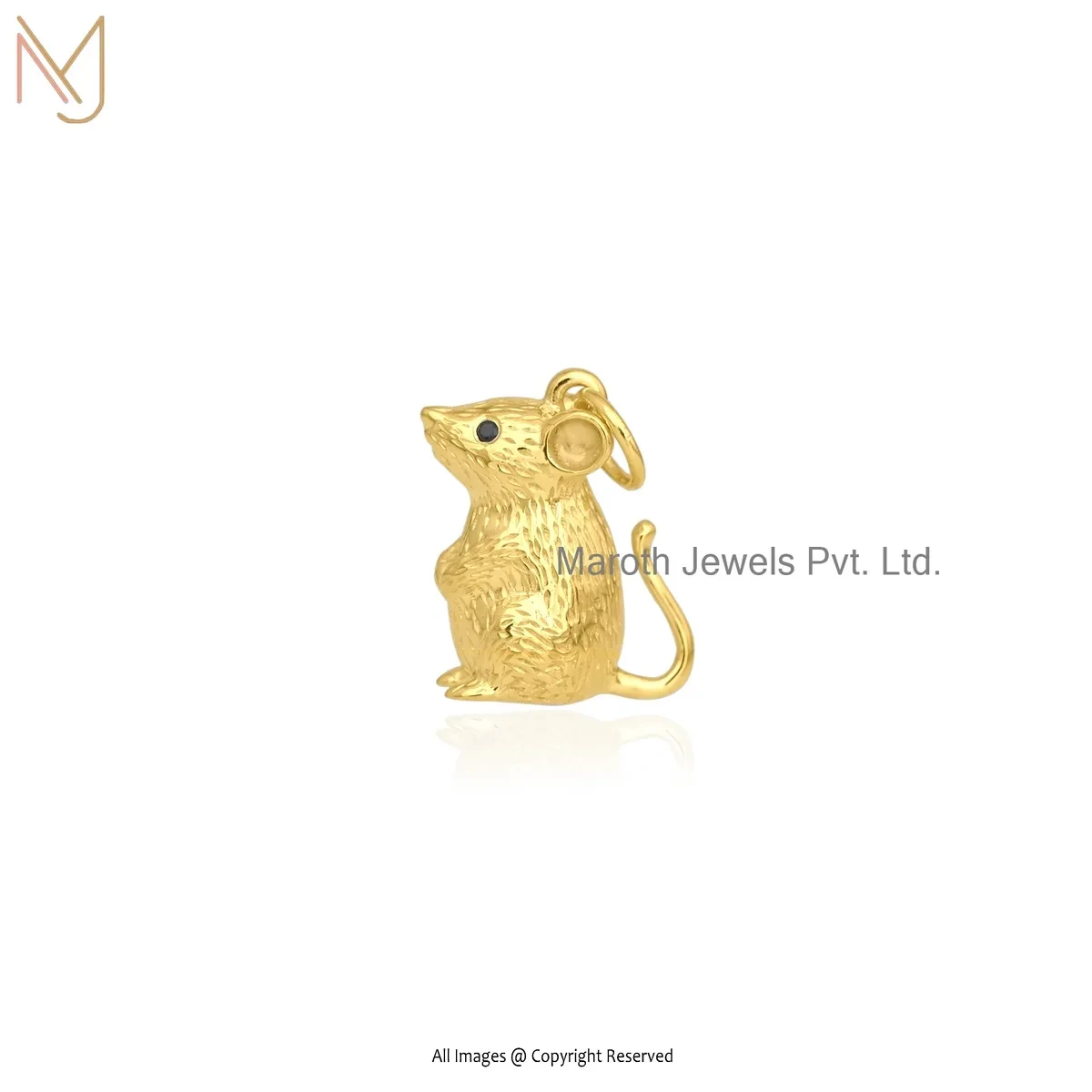Wholesale 925 Silver Yellow Gold Plated Black Cubic Zircon Mouse Pendant