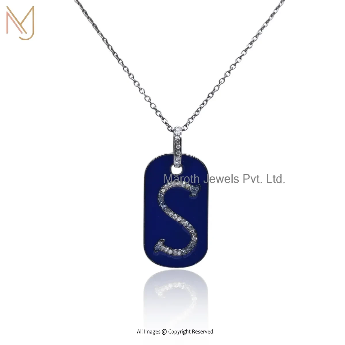 Wholesale 925 Silver Rhodium Plated Pave Diamond And Enamel S initial Letter Pendant