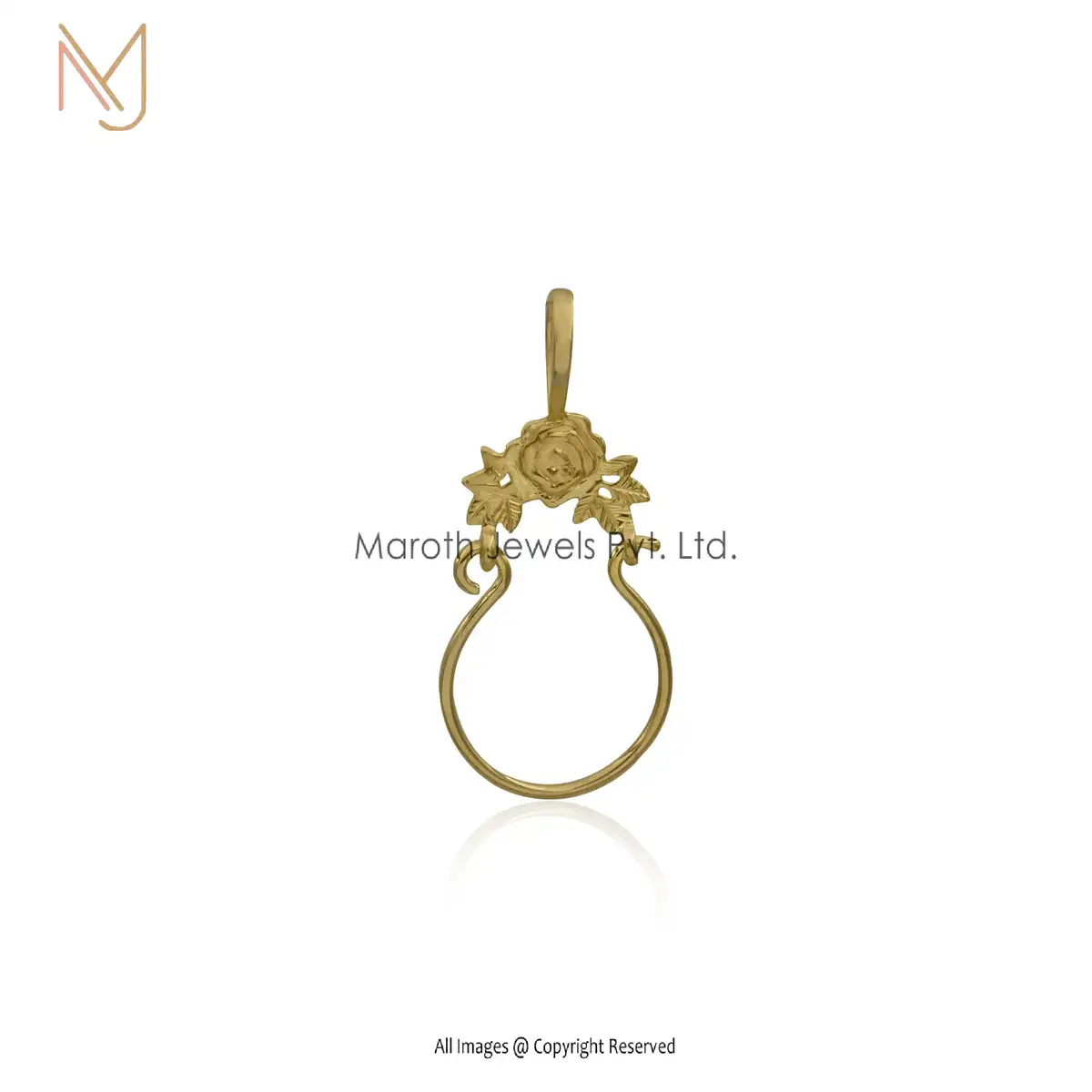 Private Label 14k Yellow Gold Plated Rose Flower Charm Holder