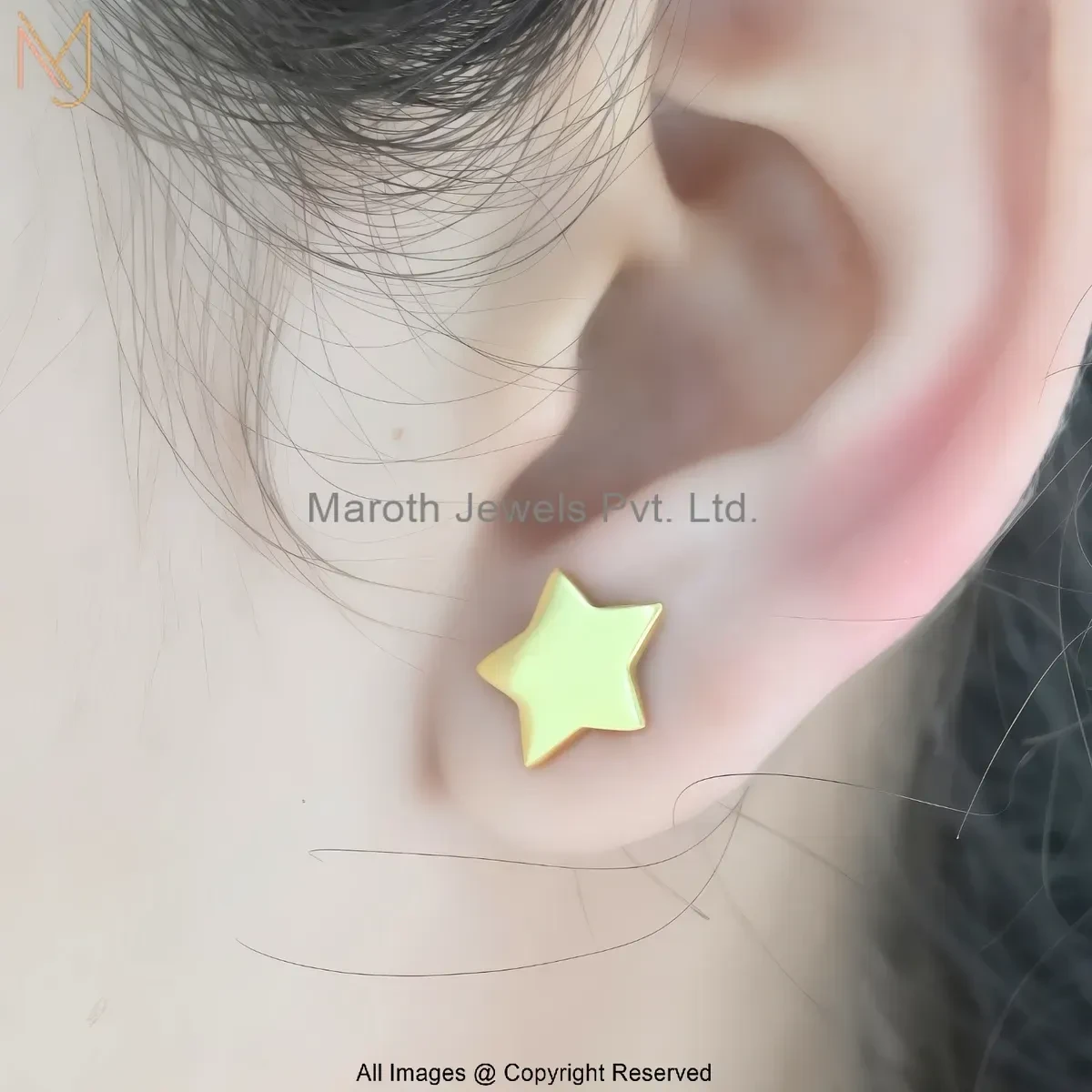 14K Yellow Gold Celestial Star & Moon Stud Earrings Manufacturer