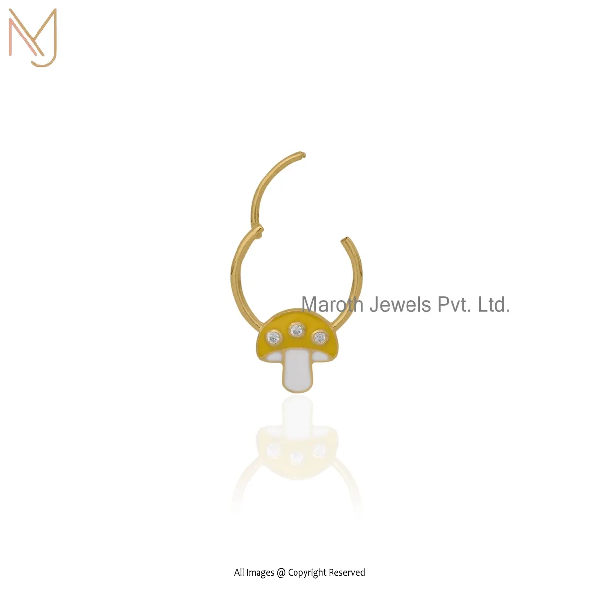 Wholesale 14K Yellow Gold Diamond Enamel Mushroom Charm Holder Jewelry
