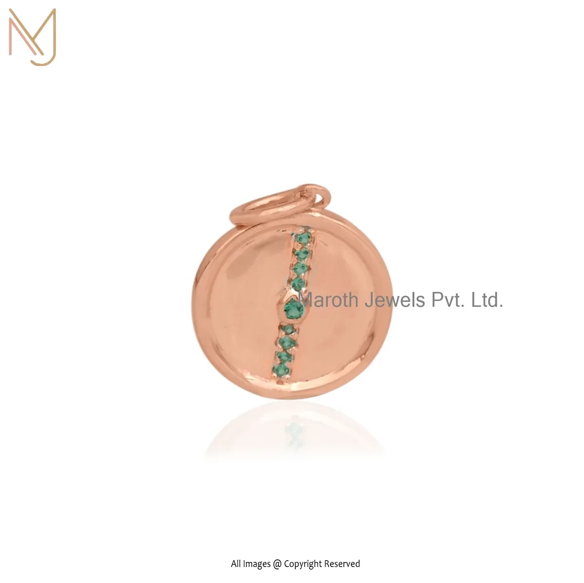 14K Rose Gold Tsavorite Round Disc Pendant Jewelry Supplier