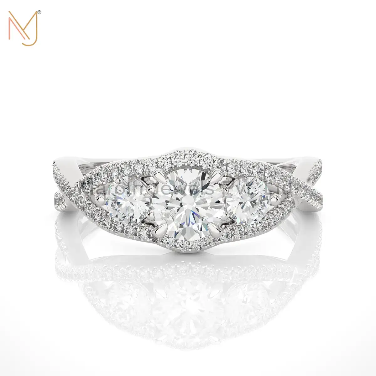 925 Silver Yellow Gold Plated Moissanite Diamond Round Ring Manufacturer