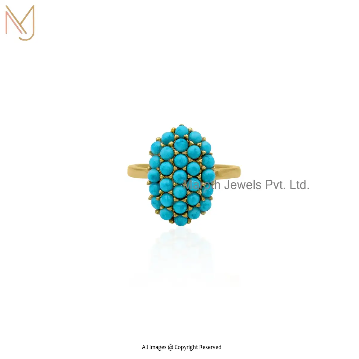 Private Label 925 Silver Yellow Gold Turquoise Oval Shape Gemstone Ring Jewelry