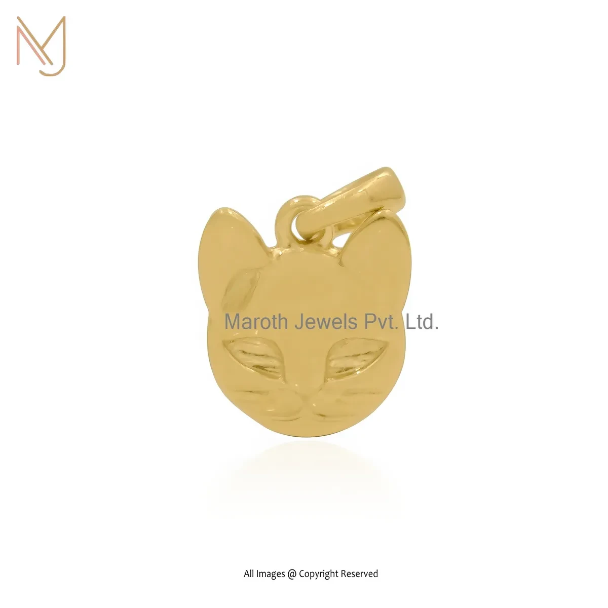925 Silver Yellow Gold Plated Cat Face Pendant Jewelry Supplier