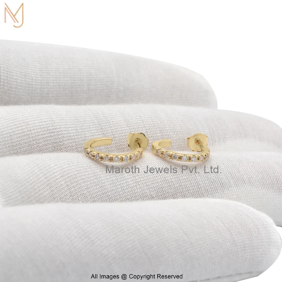14K Yellow Gold Moissanite Huggies Earring Custom Jewelry