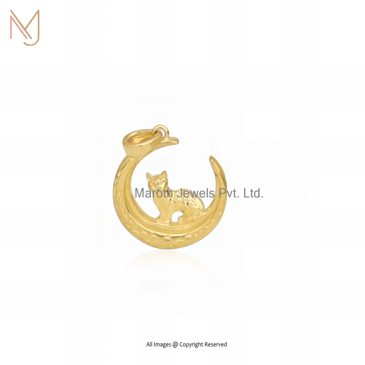 925 Silver Yellow Gold Plated Cat-Moon Charm Pendant Jewelry Supplier