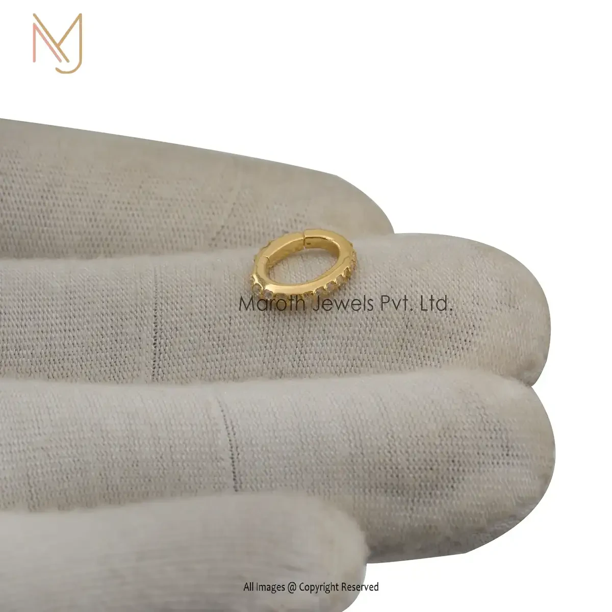 925 Silver Yellow Gold Plated Diamond Round Enhancer Lock Link Charm Holder Custom Jewelry