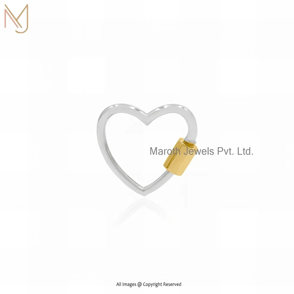 925 Silver White Gold Plated Heart Carabiner Lock Jewelry Supplier