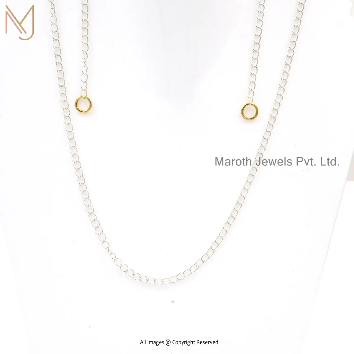 925 Silver Natural Silver Curb Chain With Yellow Gold Jump Ring Necklace Jewelry Supplier