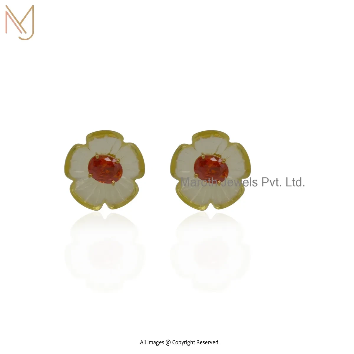 Private Lable 925 Silver Yellow Gold Plated Citrine And Cubic Zircon Flower Studs Earring