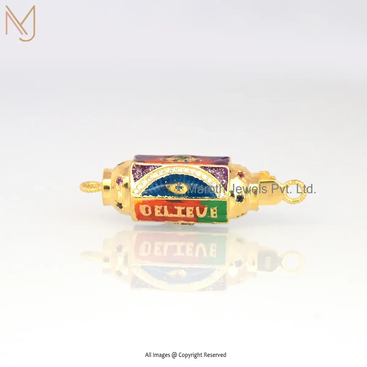 925 Silver Yellow Gold Plated Cubic Zircon & Multi Enamel Amulet Pendant Custom Jewelry