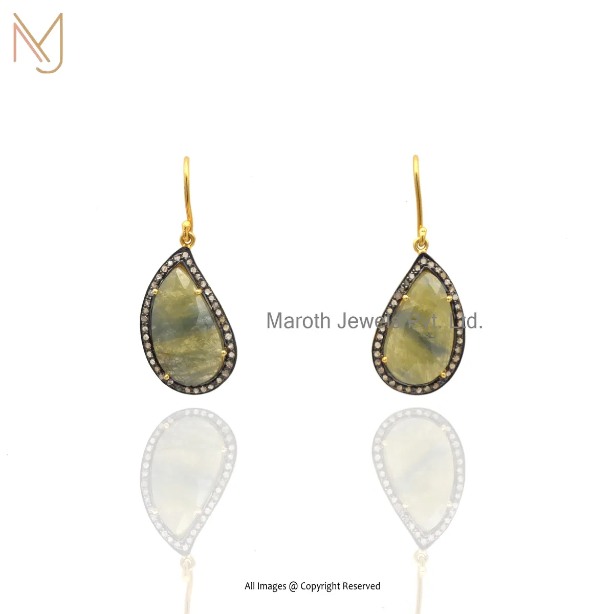 Private Lable 925 Silver Yellow Gold Plated Pave Diamond And Yellow Sapphire Gemstone Dangle Earring