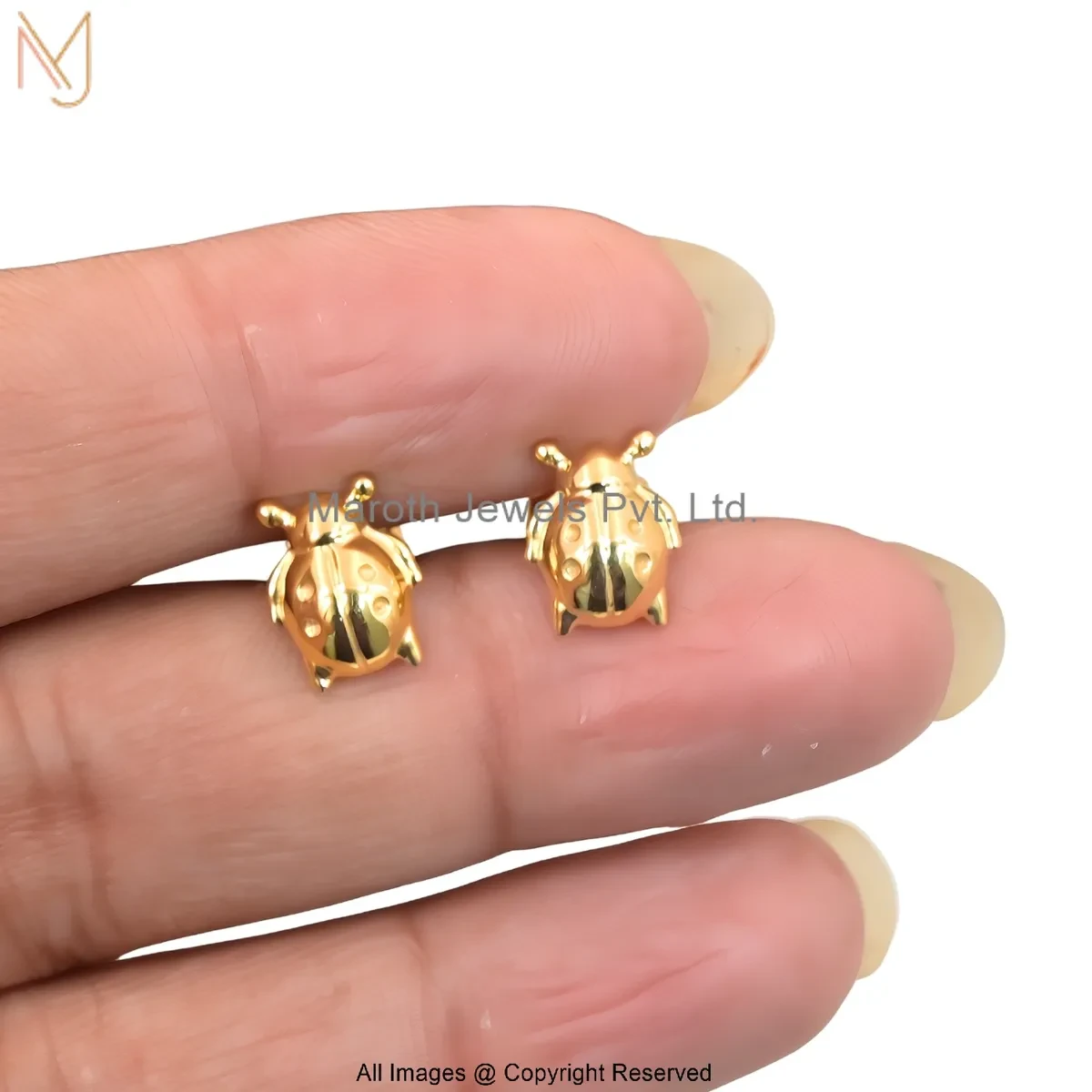 925 Silver Yellow Gold Plated Gold Ladybug Stud Earring Manufacturer