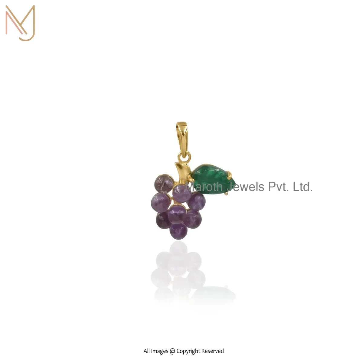 14K Yellow Gold Amethyst & Green Quartz Gemstone Grapes Pendant Custom Jewelry
