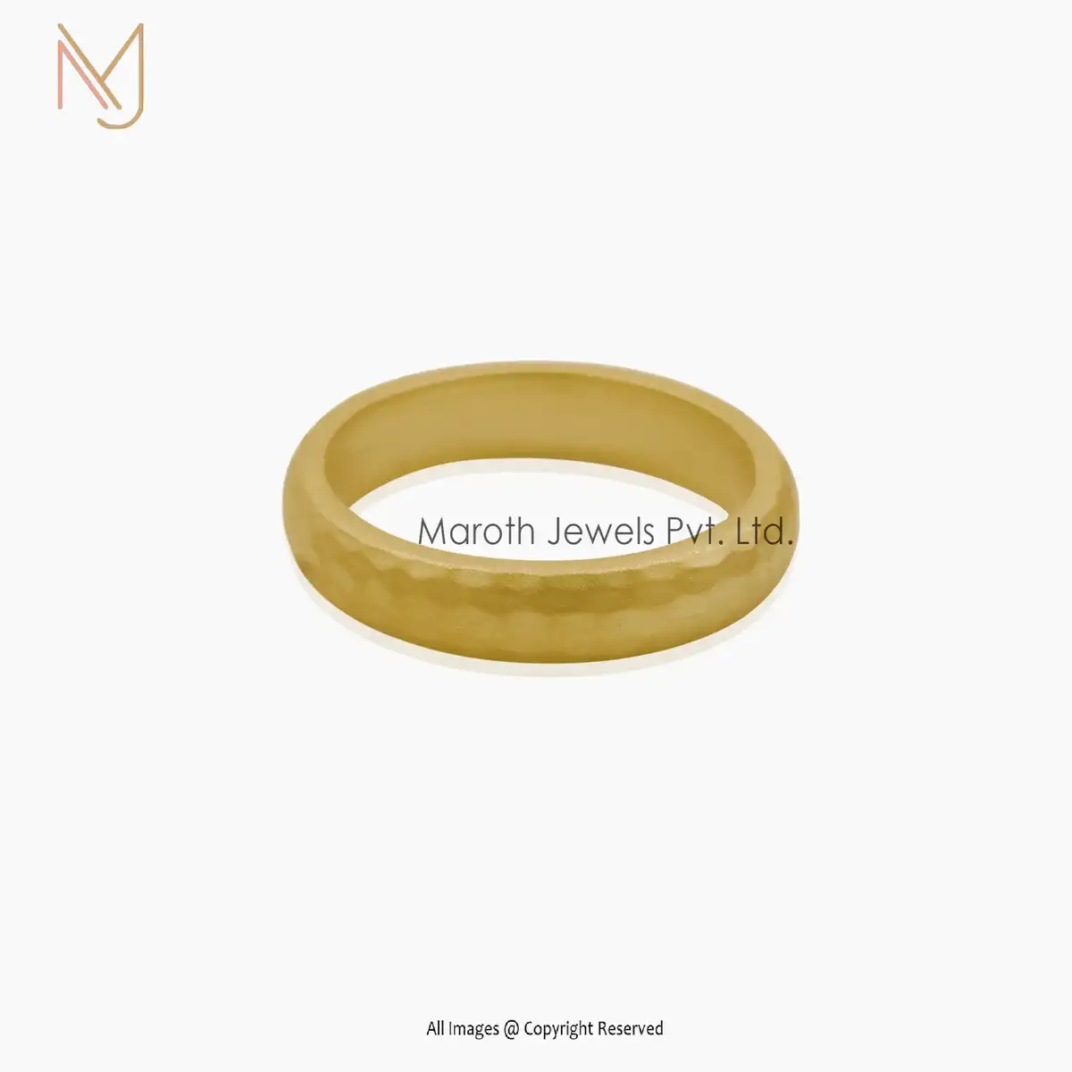 925 Silver D Shape Curvature Hammered Finish Ring Jewelry Supplier