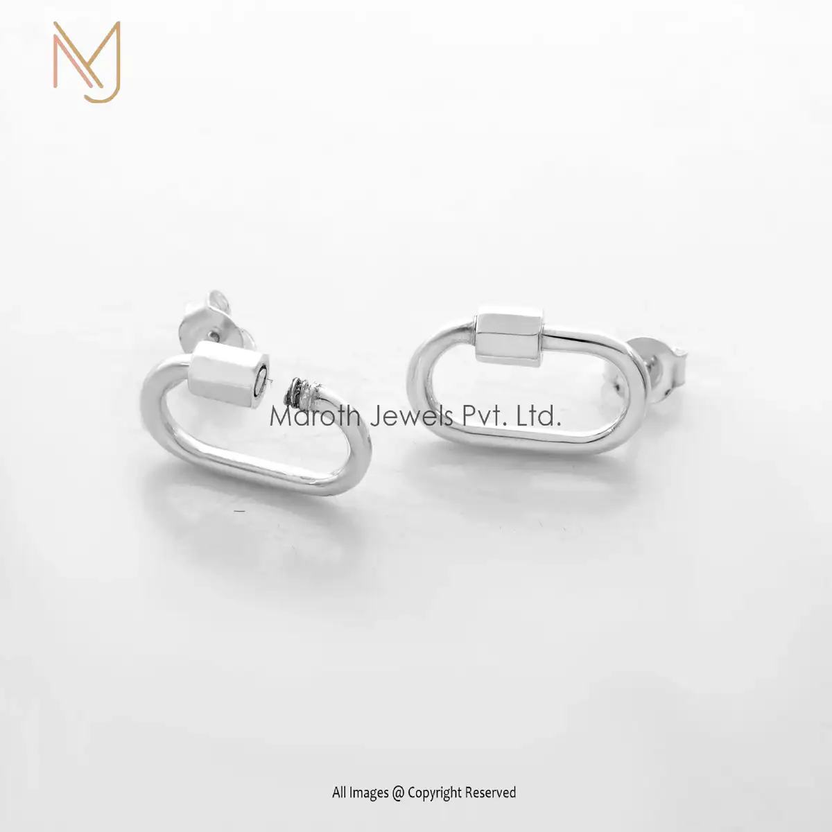 925 Silver Yellow Gold Plated Carabiner Lock Hoop Earring Custom Jewelry