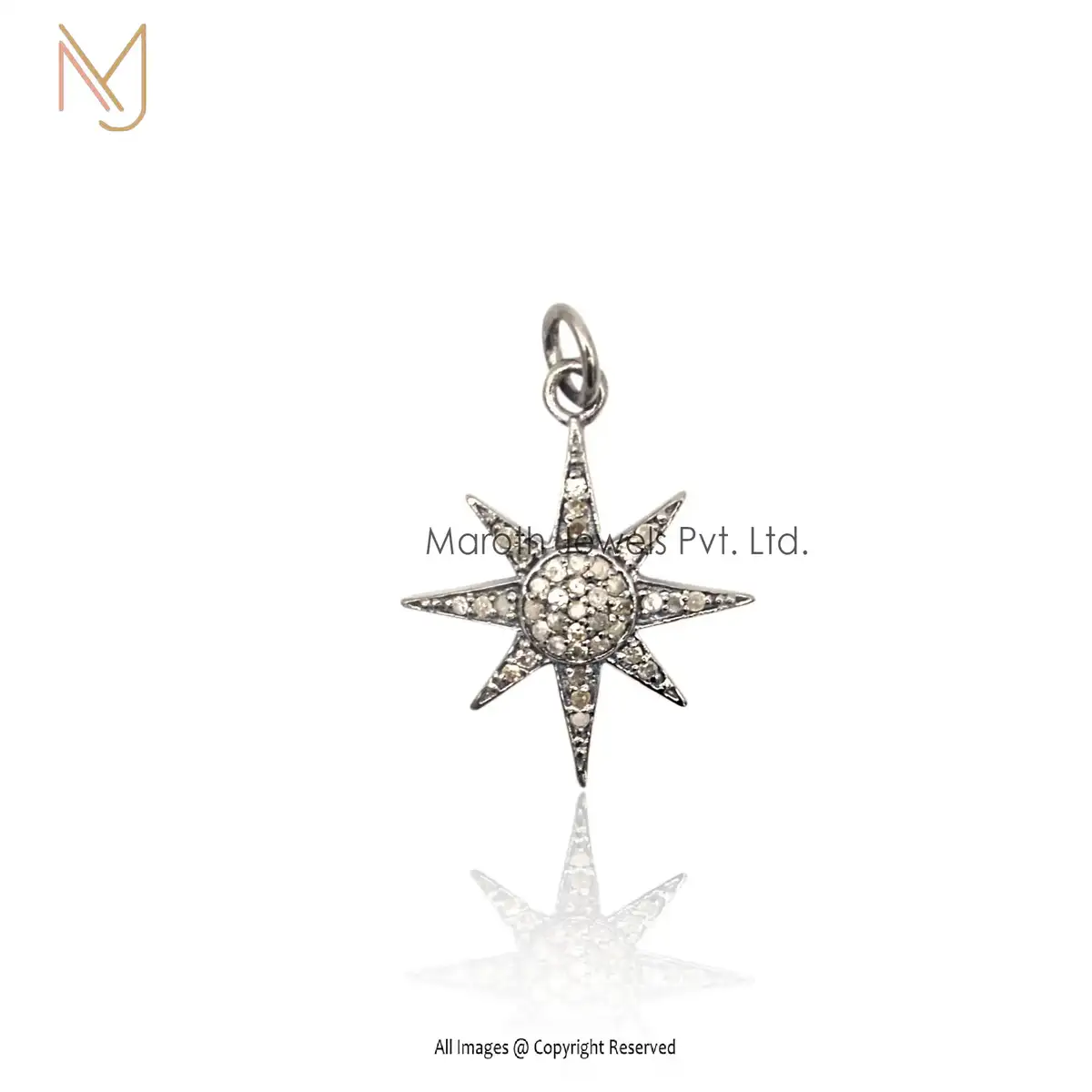 Wholesale 925 Silver Yellow Gold Plated Pave Diamond Starburst Charm Pendant Jewelry