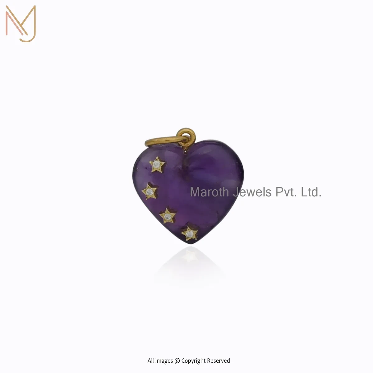 Wholesale 925 Silver Yellow Gold Plated Moissanite & Pink Opal Gemstone Heart Pendant