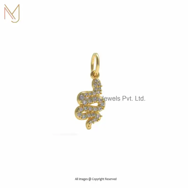 925 Silver Yellow Gold Plated Diamond Snake Pendant Jewelry Manufacturer