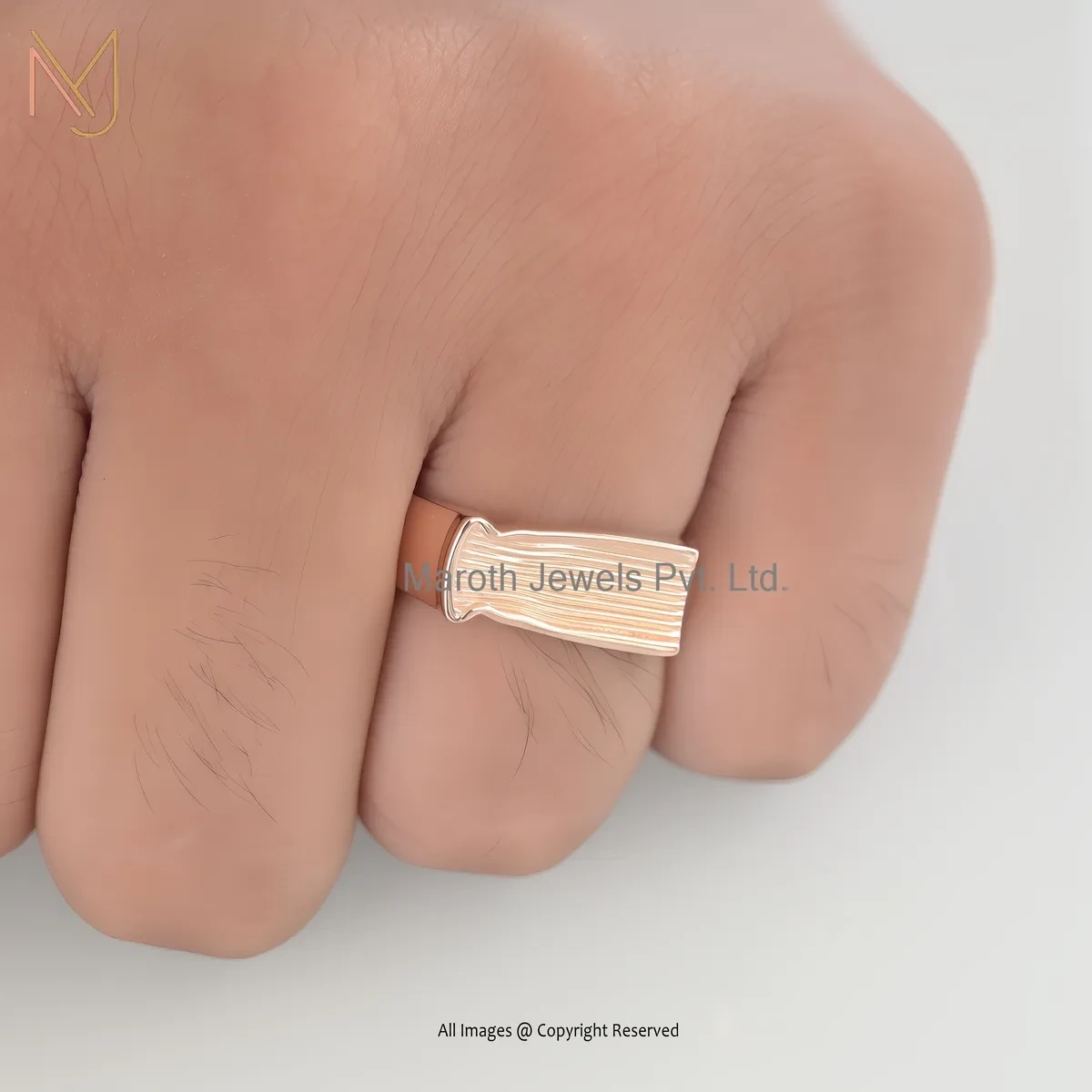 14K Yellow Gold Men's Square Signet Band Ring Custom Jewelry