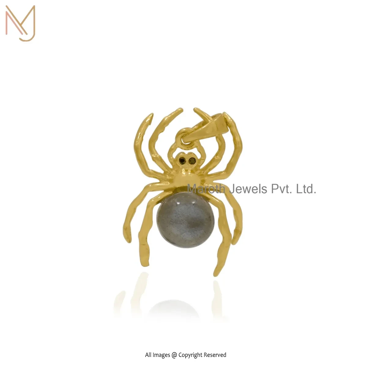 Private Lable 14K Yellow Gold Cubic Zircon & Labradorite Spider Pendant