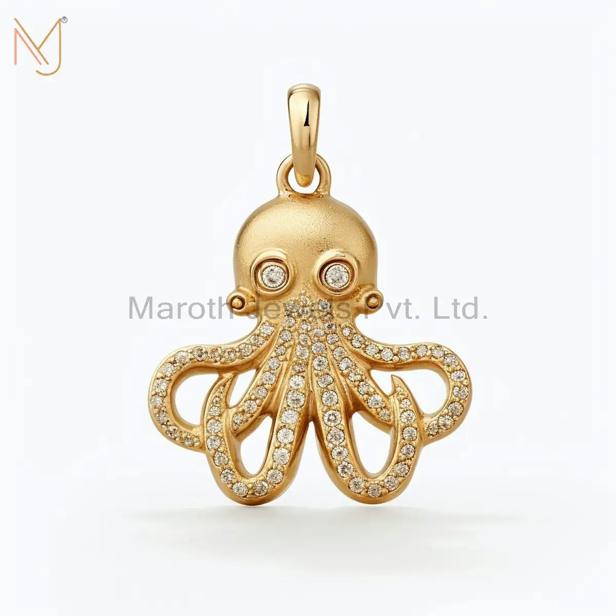 925 Sterling Silver Yellow Gold Plated Moissanite Octopus Charm Pendant Jewelry Supplier