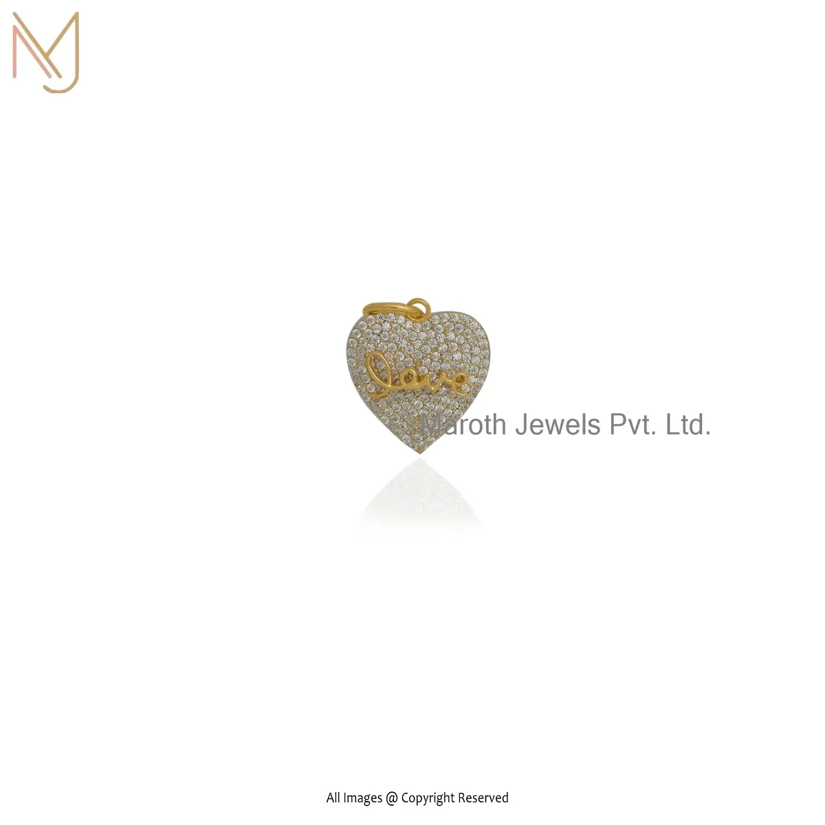 14K Yellow Gold Cubic Zircon Love Heart Pendant Custom Jewelry