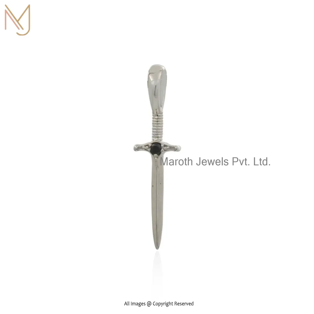 Wholesale 14K White Gold Black Cubic Zircon Dagger Knife Charm Pendant