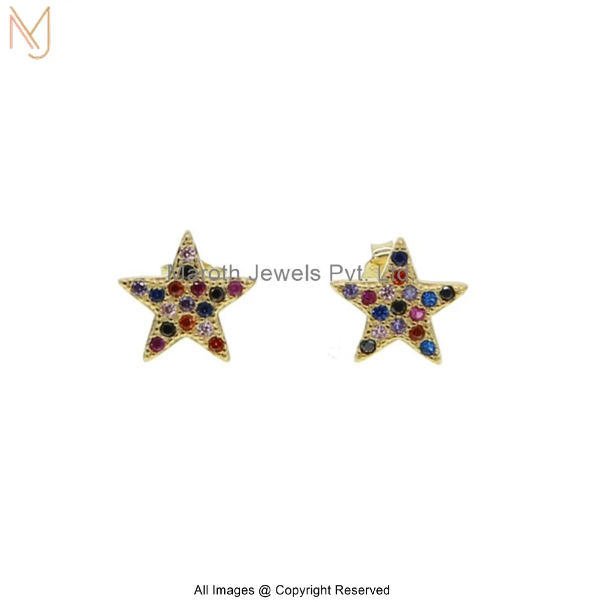925 Silver Yellow Gold Plated Diamond Multi Gemstone Star Stud Earring Manufacturer